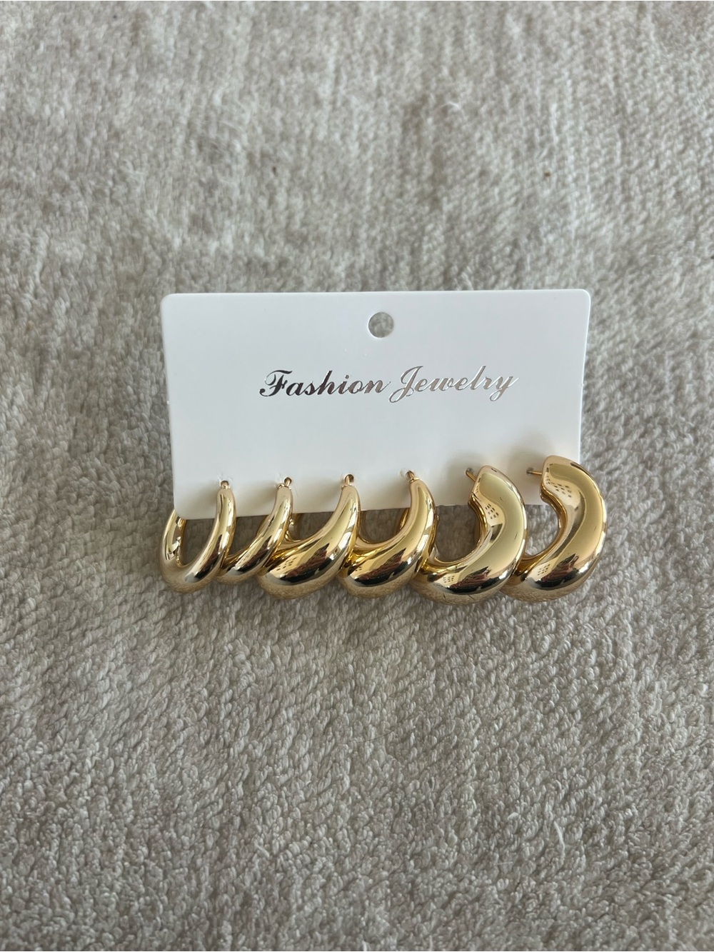 Fashion Jewelry Gold Chunky Hoop Earring Set - 3 Pairs (Polished Finish)